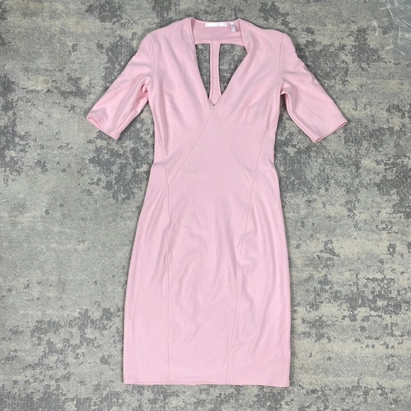 Helmut Lang Pink Bodycon Dress Back Shoulder Cut Outs Stretch Knit Sz S - Picture 5 of 13